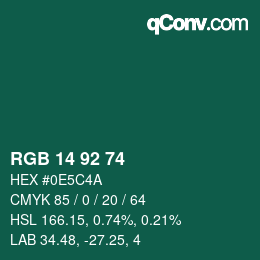 カラーコード: RGB 14 92 74 | qconv.com