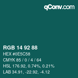 カラーコード: RGB 14 92 88 | qconv.com