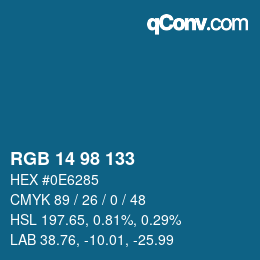 カラーコード: RGB 14 98 133 | qconv.com