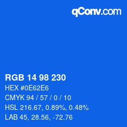 Color code: RGB 14 98 230 | qconv.com