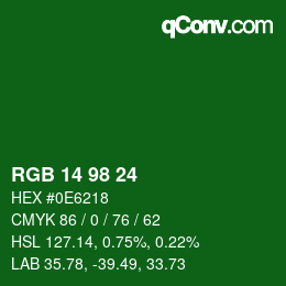 カラーコード: RGB 14 98 24 | qconv.com