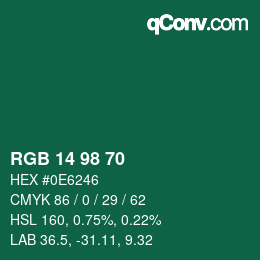 Color code: RGB 14 98 70 | qconv.com