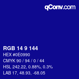 颜色代码: RGB 14 9 144 | qconv.com