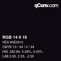 颜色代码: RGB 14 9 16 | qconv.com