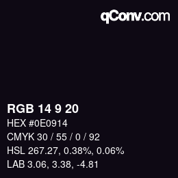 カラーコード: RGB 14 9 20 | qconv.com