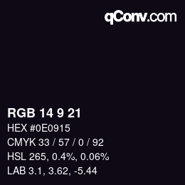 カラーコード: RGB 14 9 21 | qconv.com