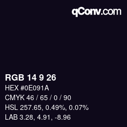 Code couleur: RGB 14 9 26 | qconv.com