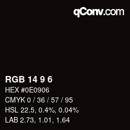 カラーコード: RGB 14 9 6 | qconv.com