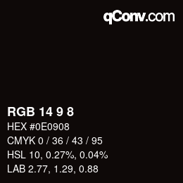 Color code: RGB 14 9 8 | qconv.com