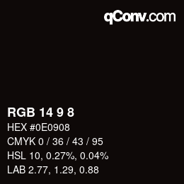 カラーコード: RGB 14 9 8 | qconv.com