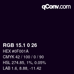 カラーコード: RGB 15.1 0 26 | qconv.com