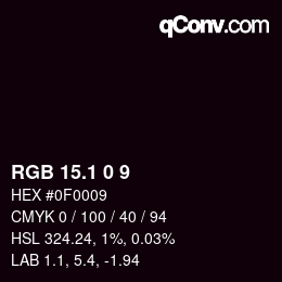 カラーコード: RGB 15.1 0 9 | qconv.com