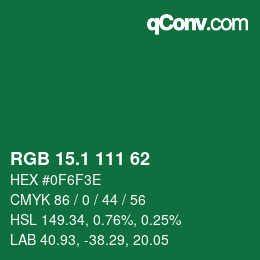 カラーコード: RGB 15.1 111 62 | qconv.com