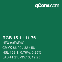 カラーコード: RGB 15.1 111 76 | qconv.com