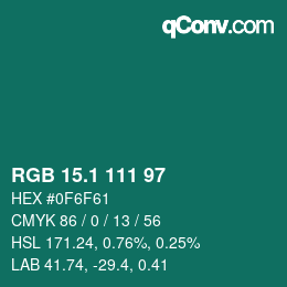 カラーコード: RGB 15.1 111 97 | qconv.com