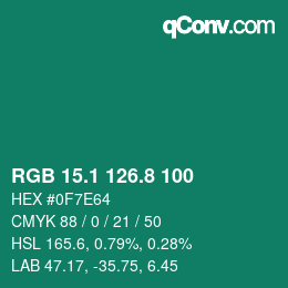 カラーコード: RGB 15.1 126.8 100 | qconv.com