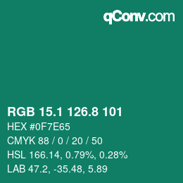 カラーコード: RGB 15.1 126.8 101 | qconv.com