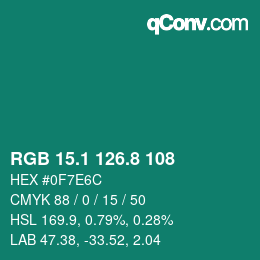 カラーコード: RGB 15.1 126.8 108 | qconv.com