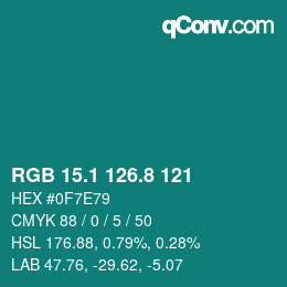 Color code: RGB 15.1 126.8 121 | qconv.com