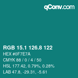 Color code: RGB 15.1 126.8 122 | qconv.com