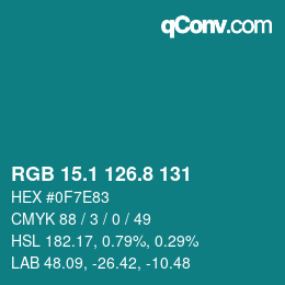 Color code: RGB 15.1 126.8 131 | qconv.com