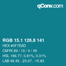 Farbcode: RGB 15.1 126.8 141 | qconv.com