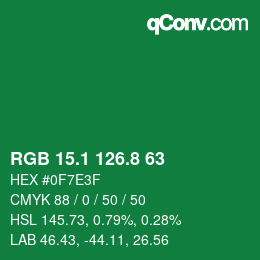 カラーコード: RGB 15.1 126.8 63 | qconv.com