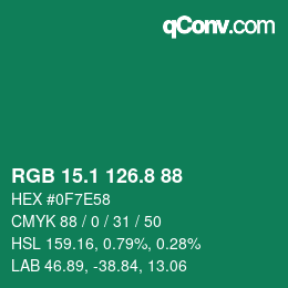 カラーコード: RGB 15.1 126.8 88 | qconv.com