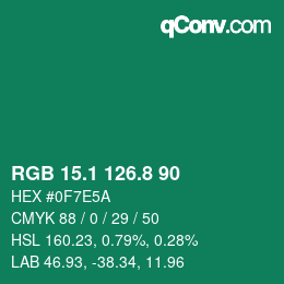 カラーコード: RGB 15.1 126.8 90 | qconv.com