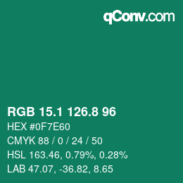 カラーコード: RGB 15.1 126.8 96 | qconv.com