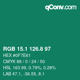 カラーコード: RGB 15.1 126.8 97 | qconv.com