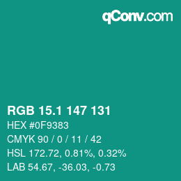カラーコード: RGB 15.1 147 131 | qconv.com