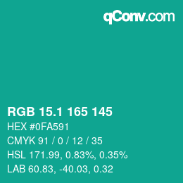 カラーコード: RGB 15.1 165 145 | qconv.com