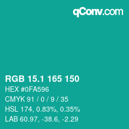 カラーコード: RGB 15.1 165 150 | qconv.com
