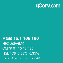 カラーコード: RGB 15.1 165 160 | qconv.com