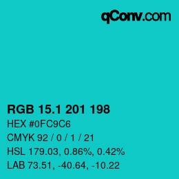 カラーコード: RGB 15.1 201 198 | qconv.com