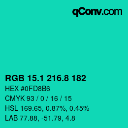 カラーコード: RGB 15.1 216.8 182 | qconv.com
