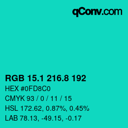カラーコード: RGB 15.1 216.8 192 | qconv.com