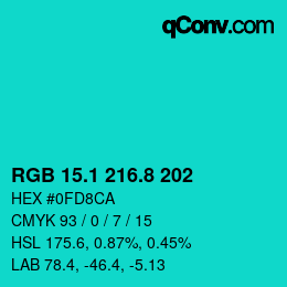 カラーコード: RGB 15.1 216.8 202 | qconv.com
