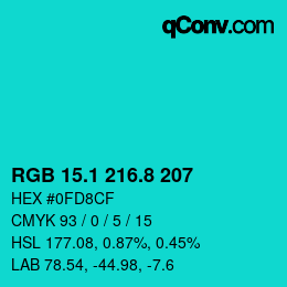 カラーコード: RGB 15.1 216.8 207 | qconv.com