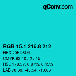 カラーコード: RGB 15.1 216.8 212 | qconv.com