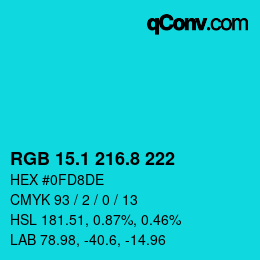 カラーコード: RGB 15.1 216.8 222 | qconv.com