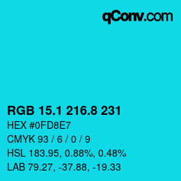 カラーコード: RGB 15.1 216.8 231 | qconv.com