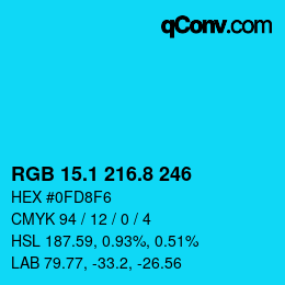 カラーコード: RGB 15.1 216.8 246 | qconv.com