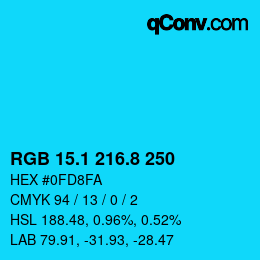 カラーコード: RGB 15.1 216.8 250 | qconv.com