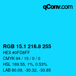 カラーコード: RGB 15.1 216.8 255 | qconv.com