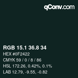 Color code: RGB 15.1 36.8 34 | qconv.com