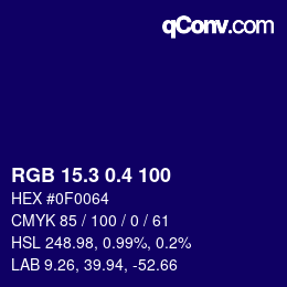 カラーコード: RGB 15.3 0.4 100 | qconv.com