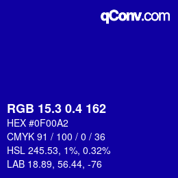 カラーコード: RGB 15.3 0.4 162 | qconv.com