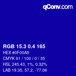 カラーコード: RGB 15.3 0.4 165 | qconv.com